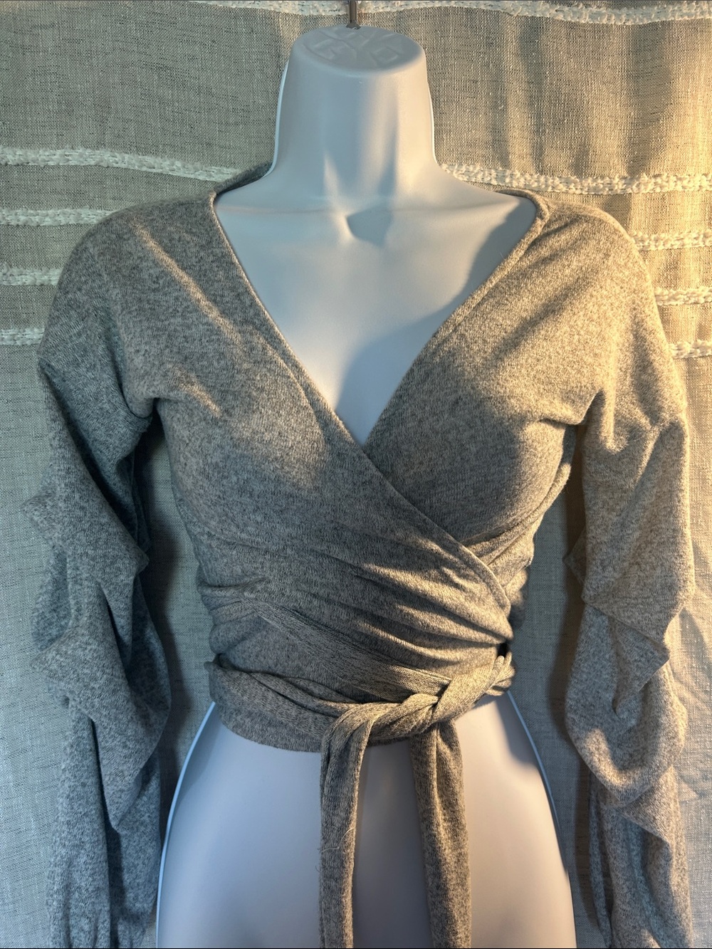 Wrap-Style Knit Top in Heather Gray
